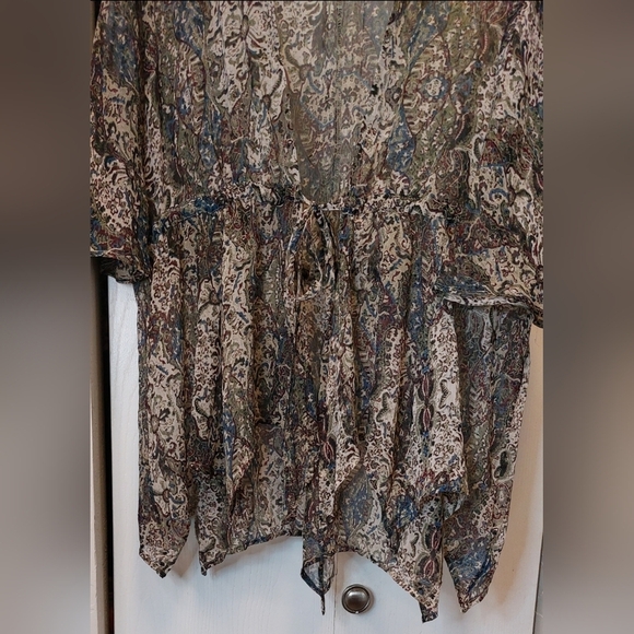 Abercrombie & Fitch Chiffon Sheer Top Duster Front Tie Uneven Hem Office Boho - Picture 6 of 16